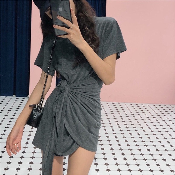 NWT Grey Shirt Dress with Knot - Picture 2 of 3